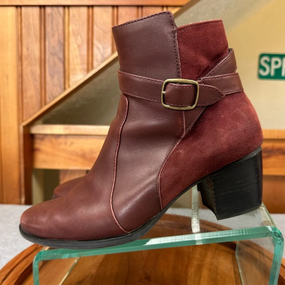 Aetrex Rebecca AH409W Burgundy Leather Suede Ankle Boots Arch Support US 8.5